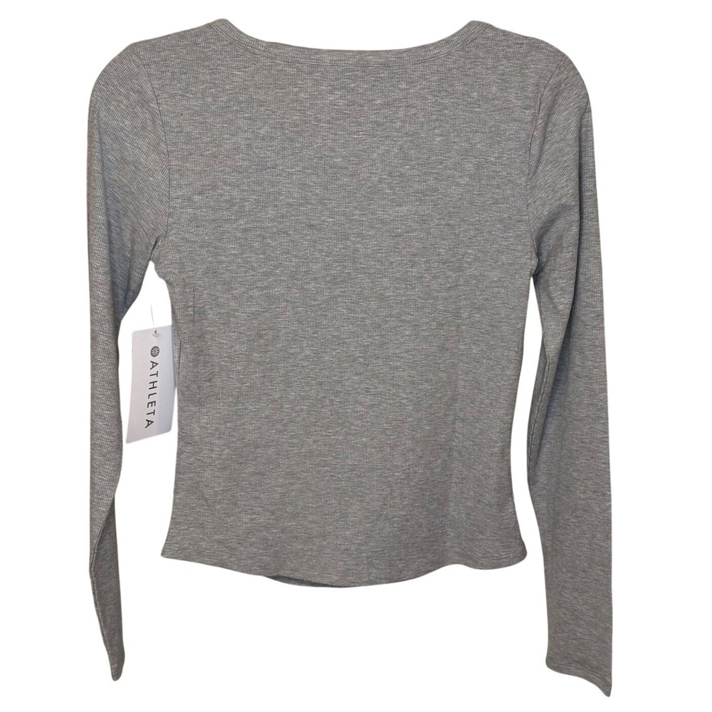 Athleta Top Rib Square Neck Grey Long Sleeve Fitted Small Athleisure NWT - Picture 6 of 8